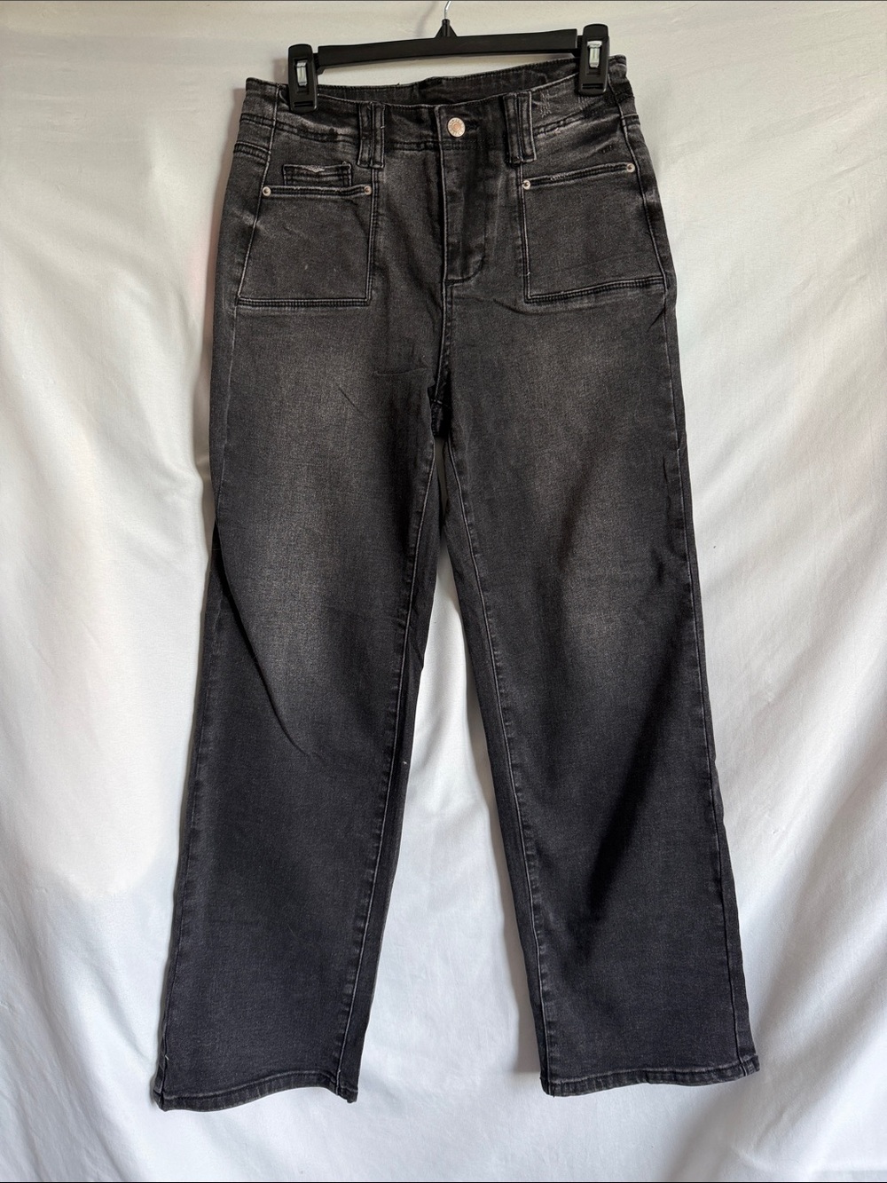 High-Rise Straight Leg Jeans in Washed Black